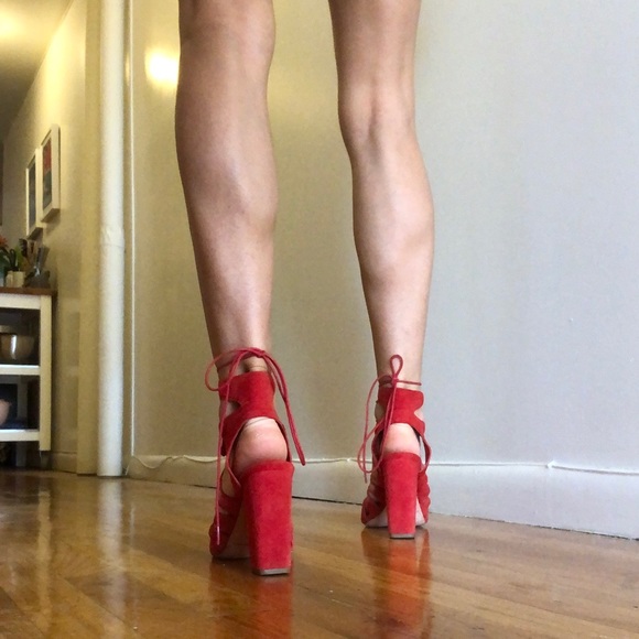 Loeffler Randall Suede Lace-up Fringe Heel - 8 - Picture 6 of 8